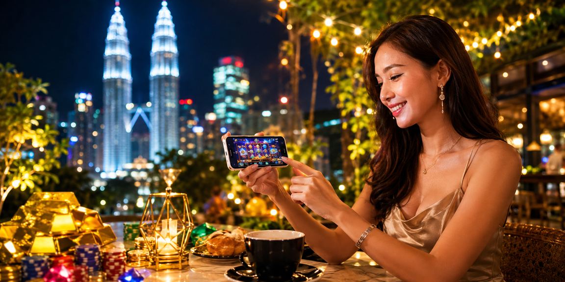 Pengguna Malaysia main permainan slot online di Kuala Lumpur menggunakan telefon pintar